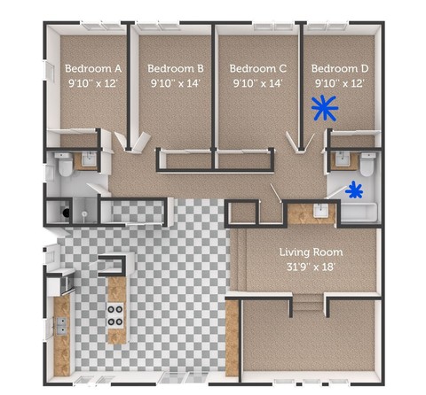 Private Room in 4Bed.2Bath