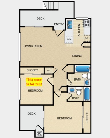 Private Room in 2Bed.2Bath