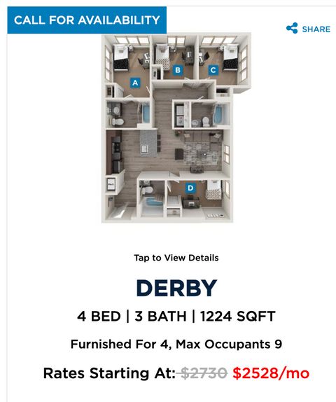 Private Room in 4Bed.3Bath