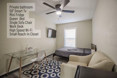 Live Comfortably Near The  Heart of  Oak Cliff, Newly-renovated. Everything you need!! each room come with TV, fridge, and space to work. (id. 17946)