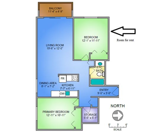 Private Room in 2Bed.1Bath