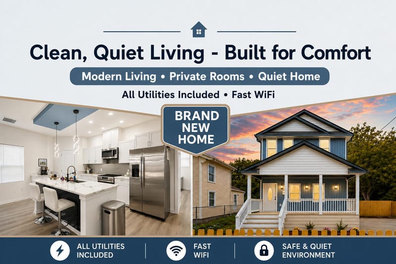 Peaceful Modern Living in a Spacious  and Comfortable Brand New Home • Clean and Respectful PadMates! (id. 21602)