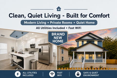 Peaceful Modern Living in a Spacious  and Comfortable Brand New Home • Clean and Respectful PadMates! (id. 21602)