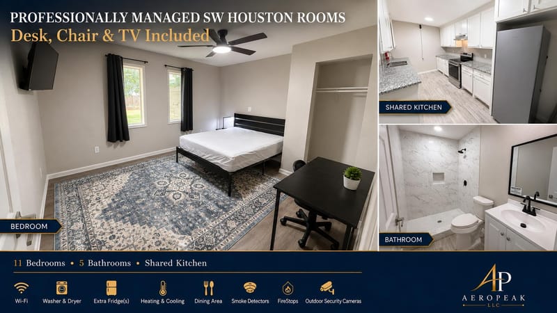 Professionally Managed SW Houston Rooms |  Smart TVs,  Desks & WiFi (id. 37031)