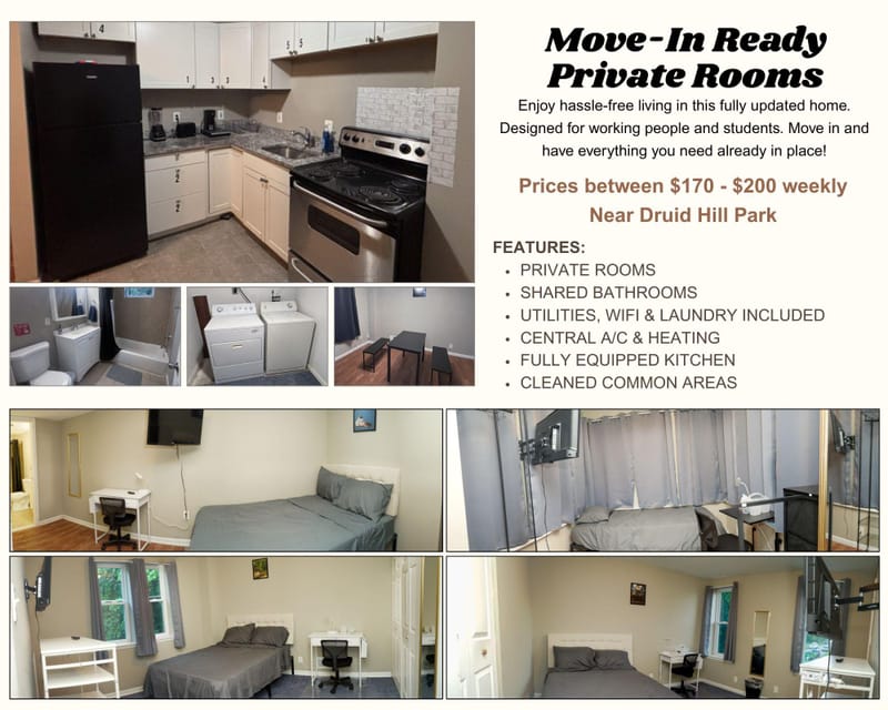 Move-In Ready Private Rooms – Utilities, WiFi & Laundry Included – Near JHU, UMMC & Coppin (id. 31067)